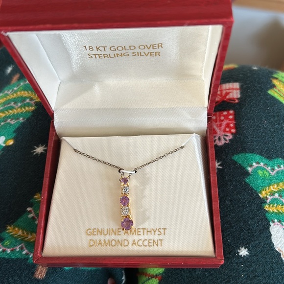 Genuine amethyst diamond accent 18 kt gold over sterling silver - Picture 2 of 4